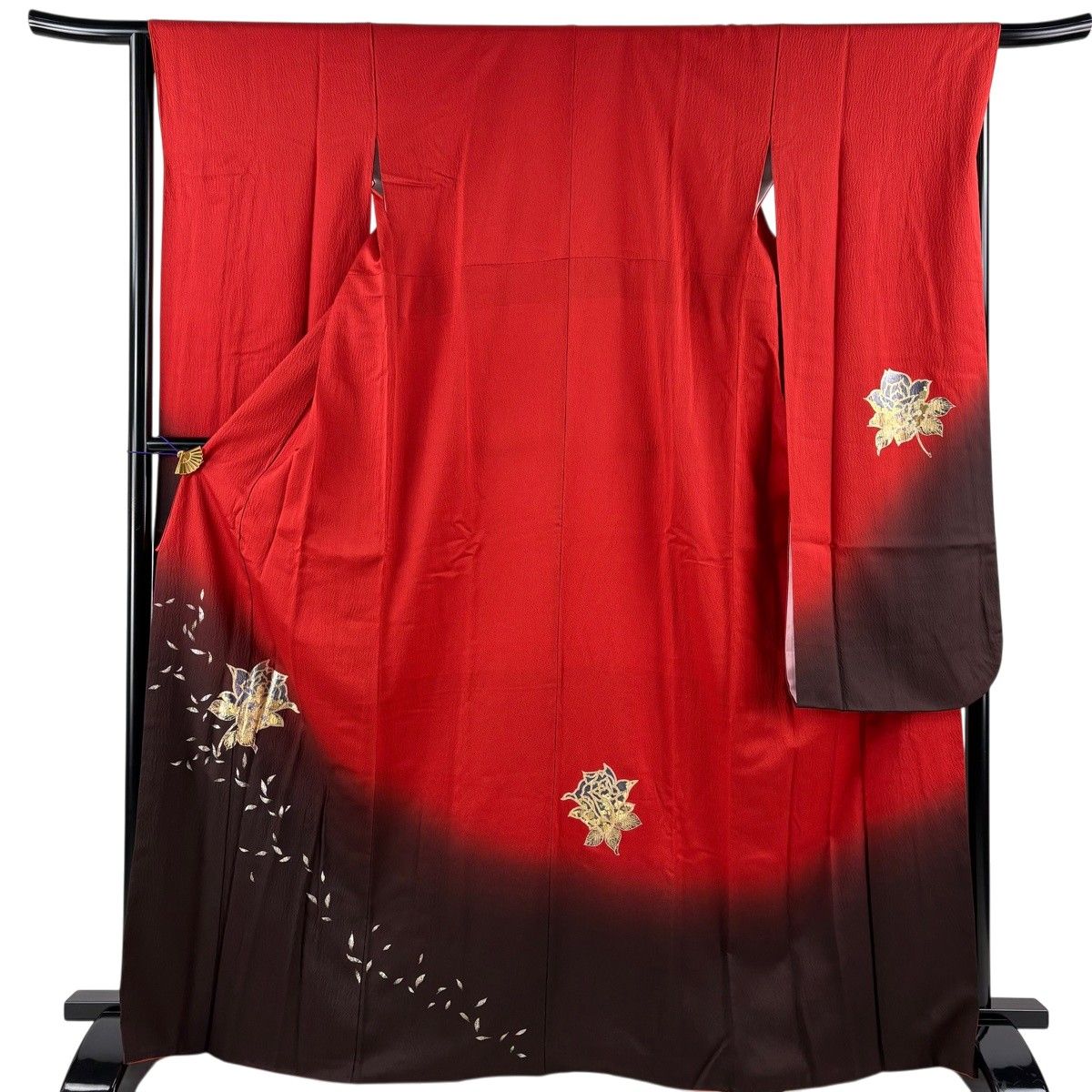 振袖 身丈167cm 裄丈65.5cm M 袷 薔薇 花びら 金銀彩 ぼかし 朱色 正絹 秀品 【中古】 6,776円