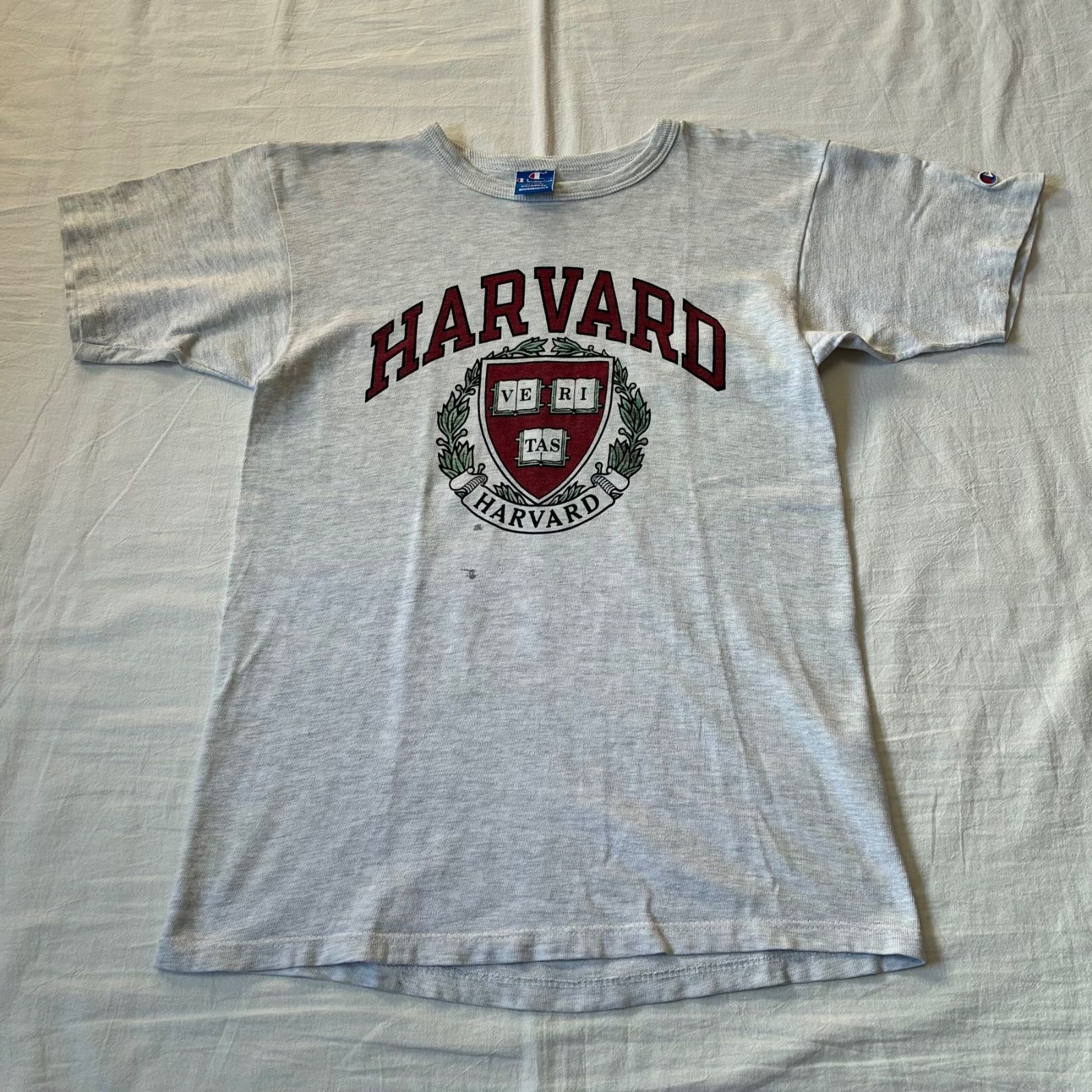 90s Champion チャンピオン Tシャツ 青刺繍タグ HARVARD 染み込み USA グレー MEDIUM表記