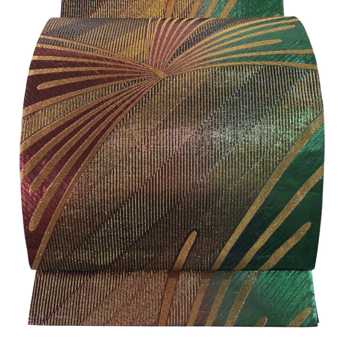 【美品】 袋帯 秀品 縞 幾何学模様 箔 金糸 金色 六通 正絹 【中古】