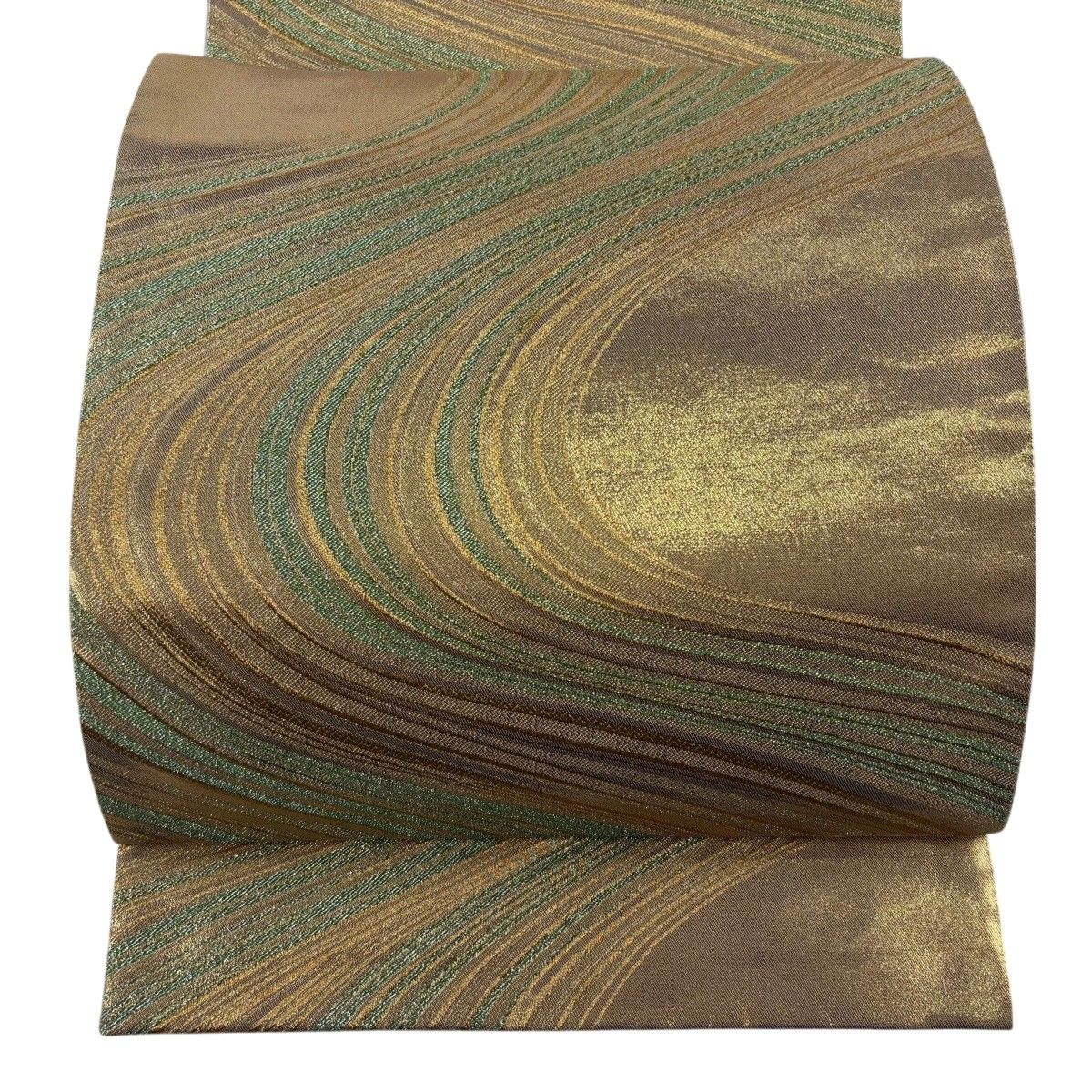 【美品】 袋帯 秀品 幾何学模様 金糸 箔 金色 六通 正絹 【中古】