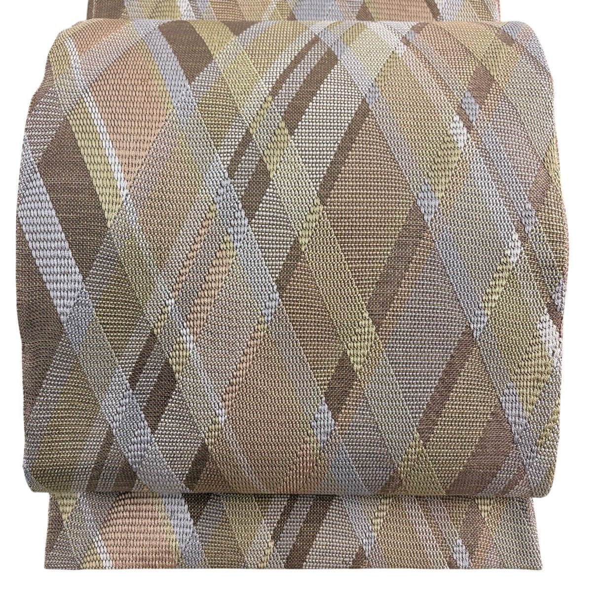 【美品】 袋帯 秀品 斜縞 金糸 茶色 全通 正絹 【中古】 7,040円