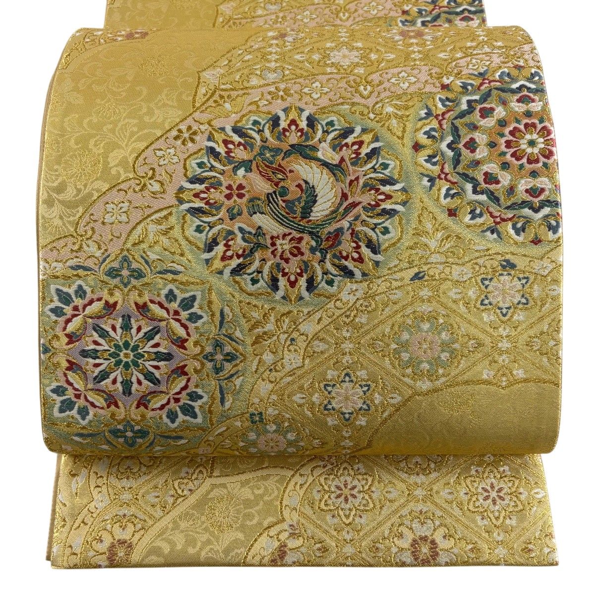 【美品】 袋帯 秀品 華文 鳥 金糸 本金箔 金色 六通 正絹 【中古】 6,952円