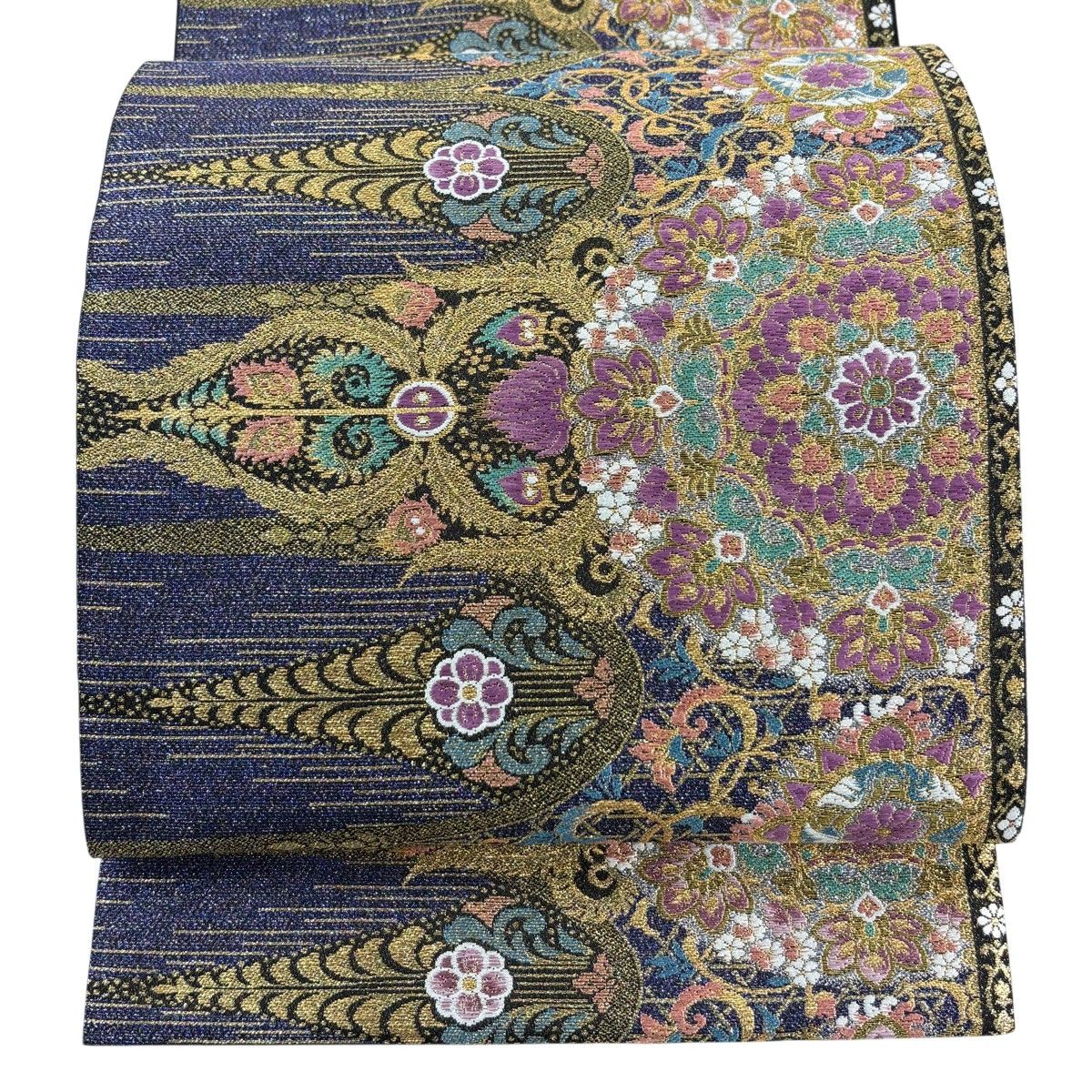 【美品】 袋帯 秀品 じゅらく 落款 華文 幾何学 金銀糸 箔 紫 六通 正絹 【中古】 6,248円