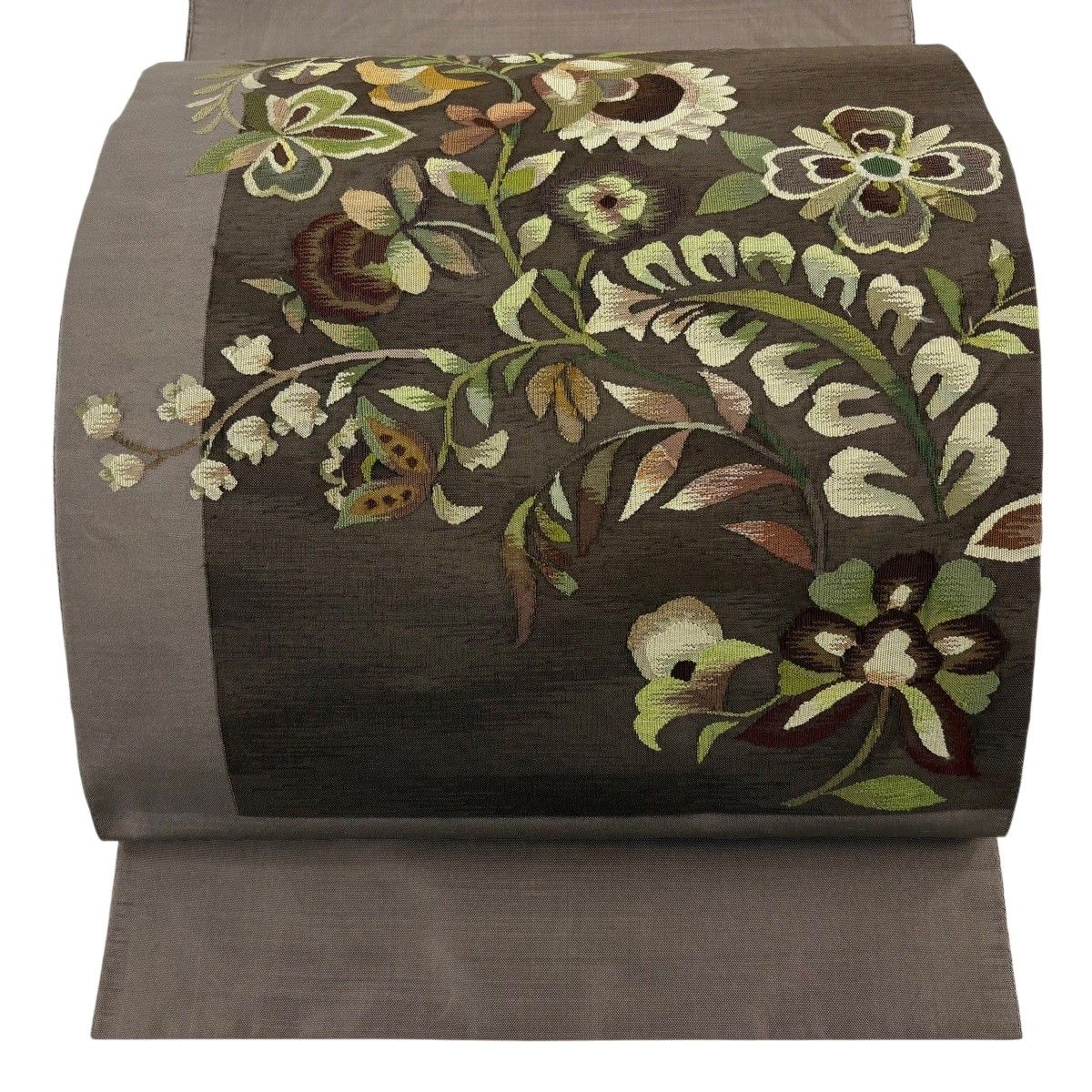 【美品】 袋帯 秀品 草花 花唐草 茶色 お太鼓柄 正絹 【中古】 6,864円