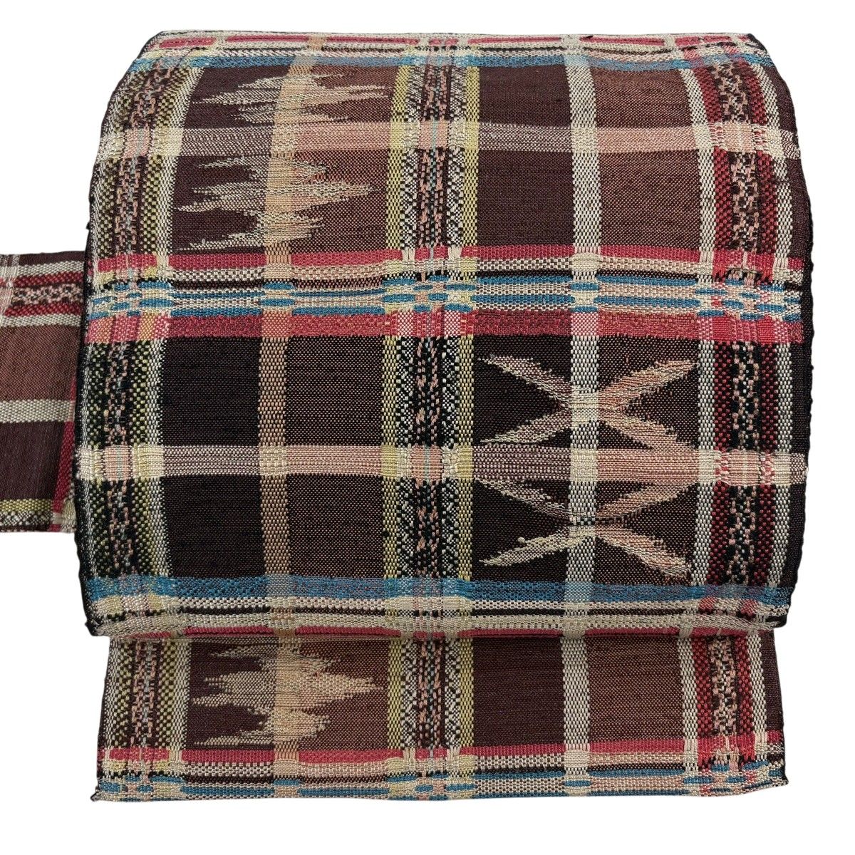 名古屋帯 秀品 格子 幾何学 茶色 正絹 【中古】 6,160円
