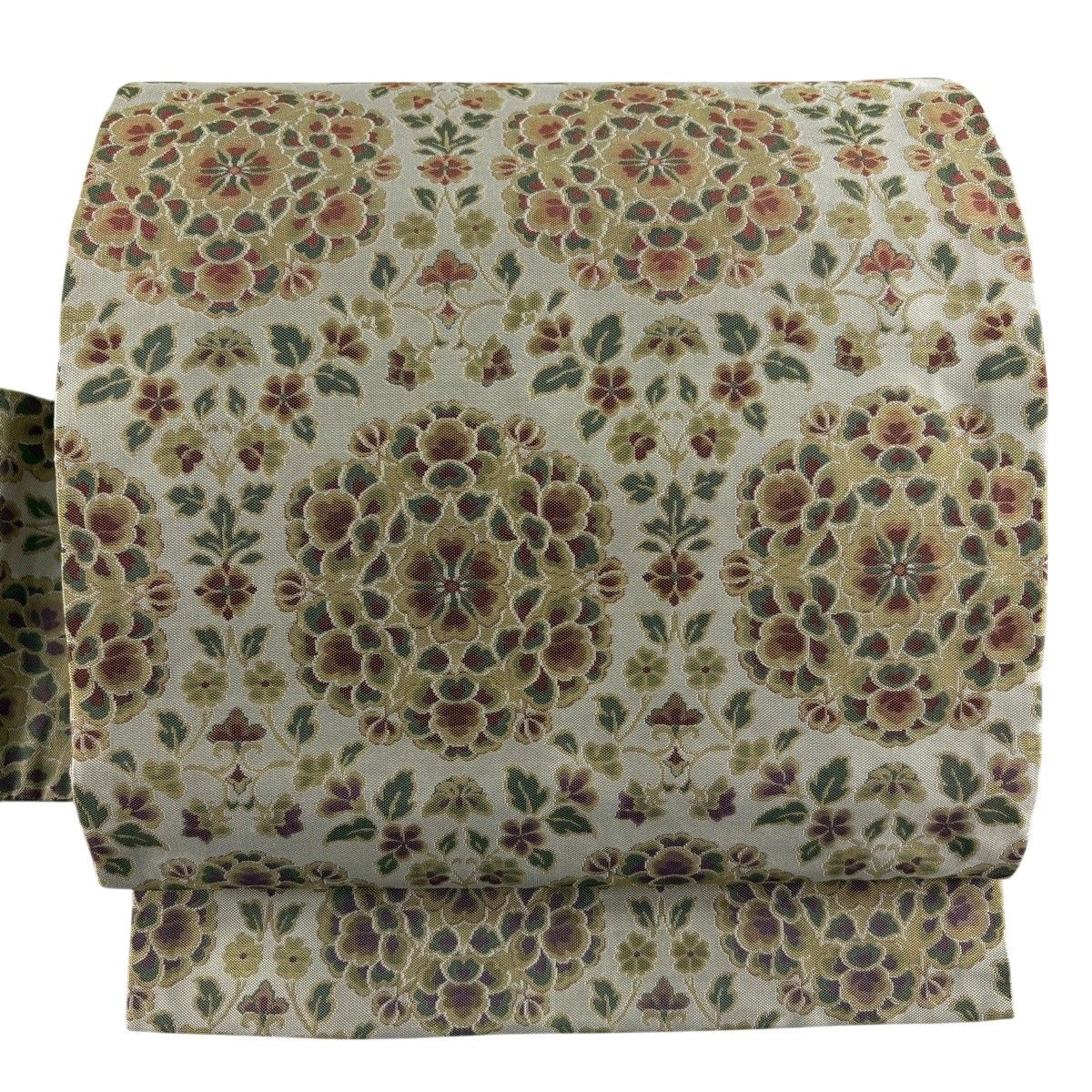 【美品】 名古屋帯 秀品 華文 草花 ベージュ 正絹 【中古】