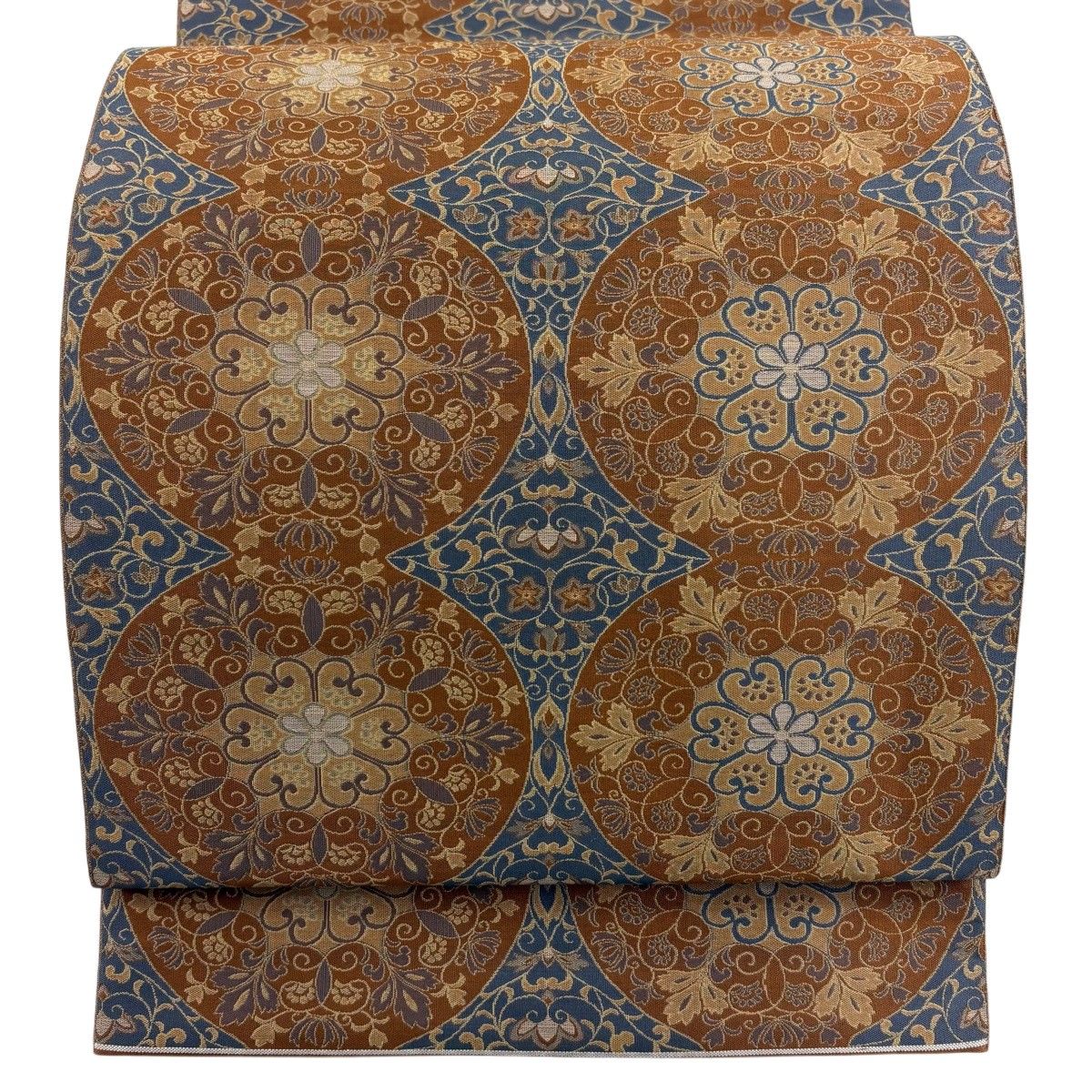 【美品】 袋帯 秀品 壽光織 華文 花唐草 茶色 全通 正絹 【中古】
