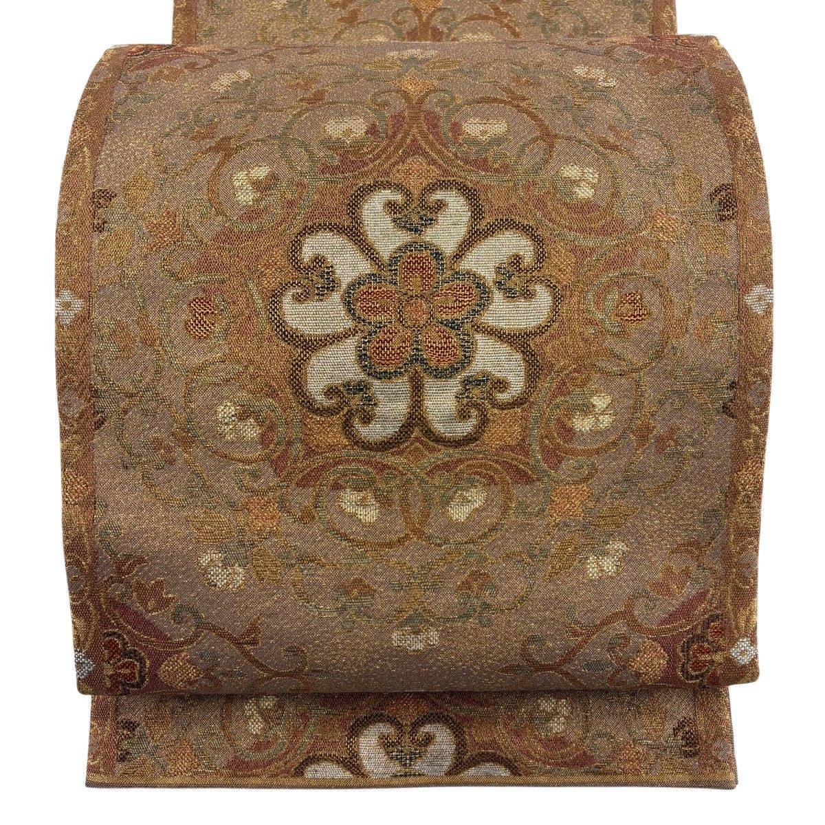 【美品】 袋帯 秀品 華文 花唐草 金糸 箔 薄茶色 六通 正絹 【中古】