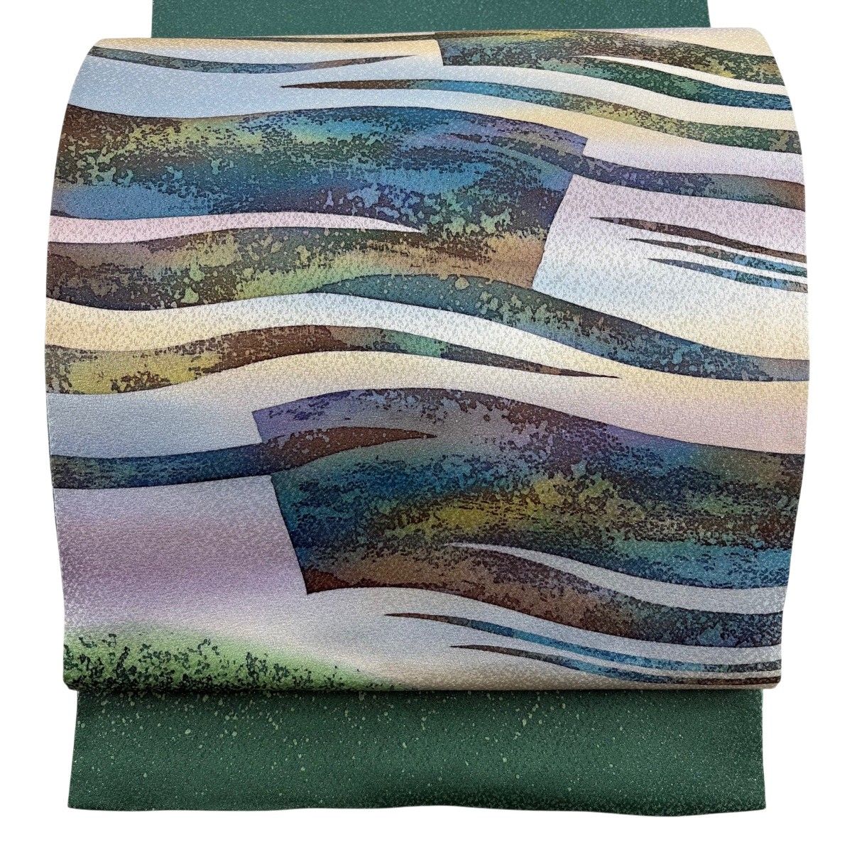 【美品】 袋帯 秀品 霞 箔 水色 お太鼓柄 正絹 【中古】