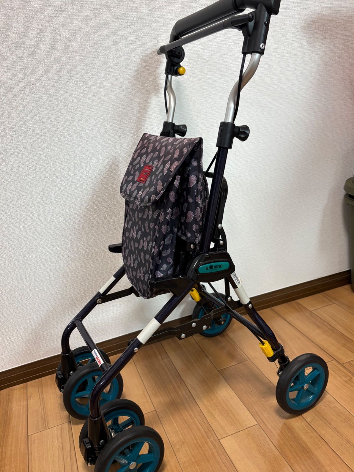 未使用保管品 ウィズワン ライトステップ タイニーW ヌーボーペイズリーネイビー シルバーカー 歩行車 折りたたみ 日本製