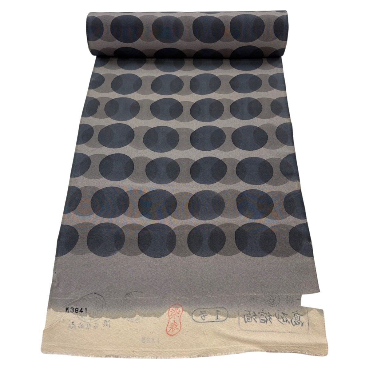 反物 秀品 小紋 丸文 灰茶 正絹 【中古】