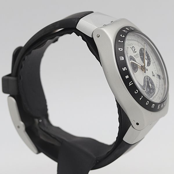 良品 稼働 スウォッチ アイロニー クロノ QZ シルバー文字盤 スモセコ デイト メンズ腕時計 2000000 7JWT TAM ABC28121