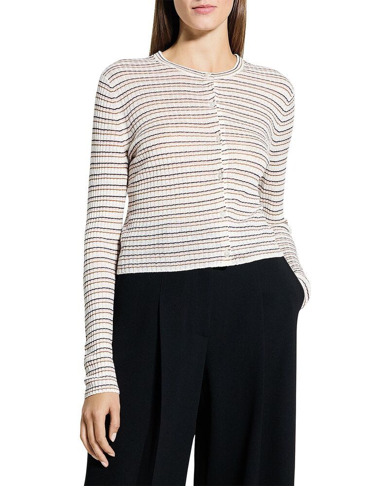 セオリー レディース アウター カーディガン クロップド Theory Cropped Striped Cardigan Bone Pink Multi ピンク