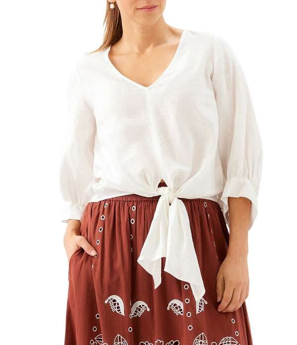 カレンケーン レディース トップス シャツ Vネック リネン Karen Kane Linen VNeck 34 Blouson Sleeve Tie Frontop Off White オフホワイト 36,920円