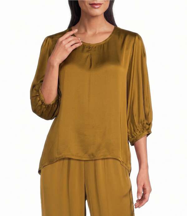 ブライン ウォーカー レディース トップス シャツ サテン Bryn Walker Lucinda Satin Woven Solid Round Neck 34 Sleeve HiLow Hem C