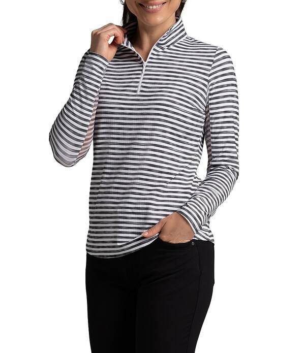 アイビークール レディース トップス シャツ モックネック IBKULandon Stripe Zip Mock Neck Long Sleeve Top Landon Stripe II Black