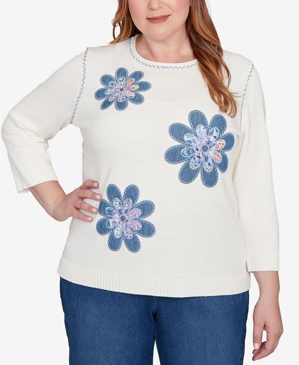アルフレッド ダナー レディース アウター ニット・セーター プラスサイズ キルティング セーター デニム Alfred Dunner Plus Size Hilton Head Quilted De