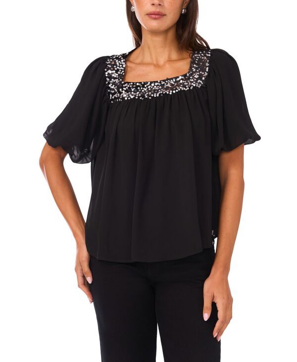 ヴィンスカムート レディース トップス シャツ Vince Camuto Womens Square Neck Top Rich Black ブラック 6,920円