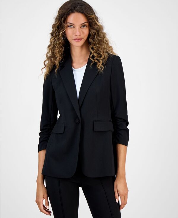 バースリー レディース アウター ジャケット・ブルゾン クレープ ジャケット Bar III Womens Crepe OneButton ScrunchedSleeve Jacket Black ブ 13,305円
