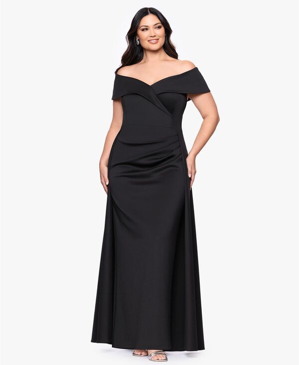 エスケープ レディース トップス ワンピース プラスサイズ XSCAPE Plusize Off The Shoulder Long Dress Black ブラック