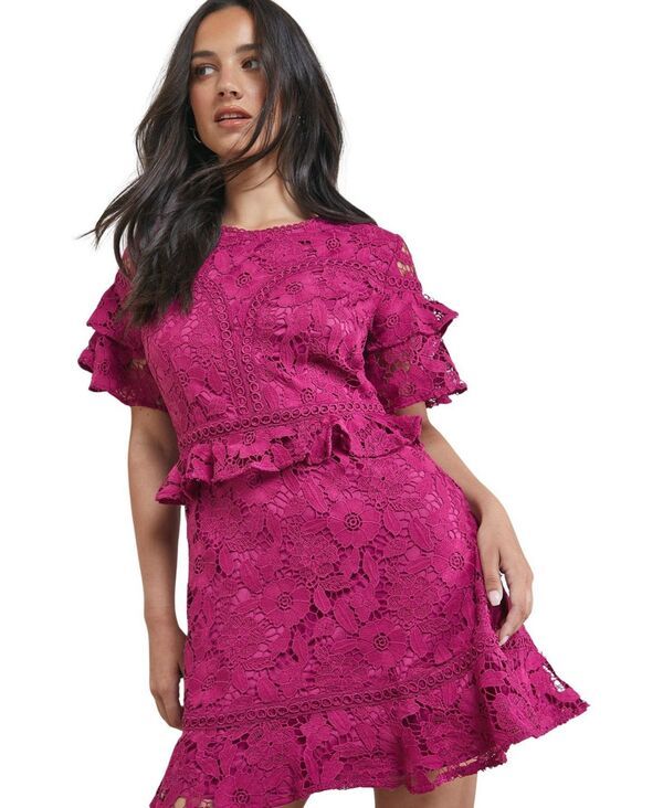 オアシス レディース トップス ワンピース レーストリム ミニ レース Oasis Womens Lace Trim Detail Frill Sleeve Mini Dress Purple パープ 27,170円