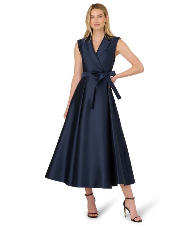 アドリアナ パペル レディース トップス ワンピース アンクル Adrianna Papell Womens Lapel Mikado Ankle Dress Midnight