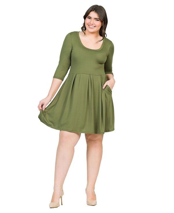 24 セブンコンフォート レディース トップス ワンピース プラスサイズ 24seven Comfort Apparel Plus Size Fit and Flare Elbow Sleeves D