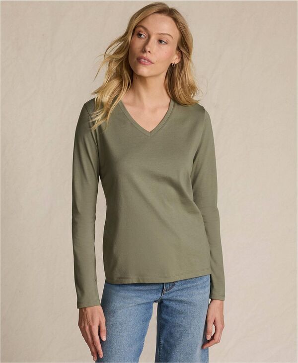 ランズエンド レディース トップス シャツ Vネック コットン Lands End Womensupima Cotton Long Sleeve VNeck TShirt Soft olive dra