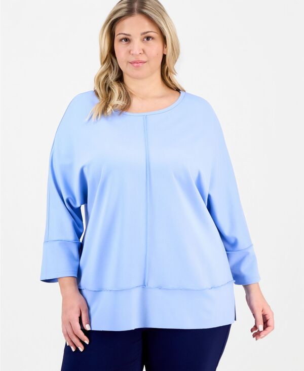 ジョーンズニューヨーク レディース トップス シャツ プラスサイズ Jones New York Plusize DolmanSleeve Seamed Tunichintz Blue ブルー