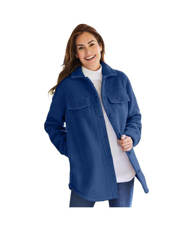 ウーマン ウィズイン レディース アウター ジャケット・ブルゾン プラスサイズ Woman Within Plusize Berber ButtonFront Jacket Evening blue