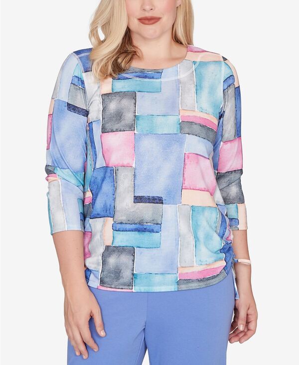 アルフレッド ダナー レディース トップス シャツ プチ ギャザー カラーブロック Alfredunner Petite Casual Vibe Tie Side Ruched Colorblock