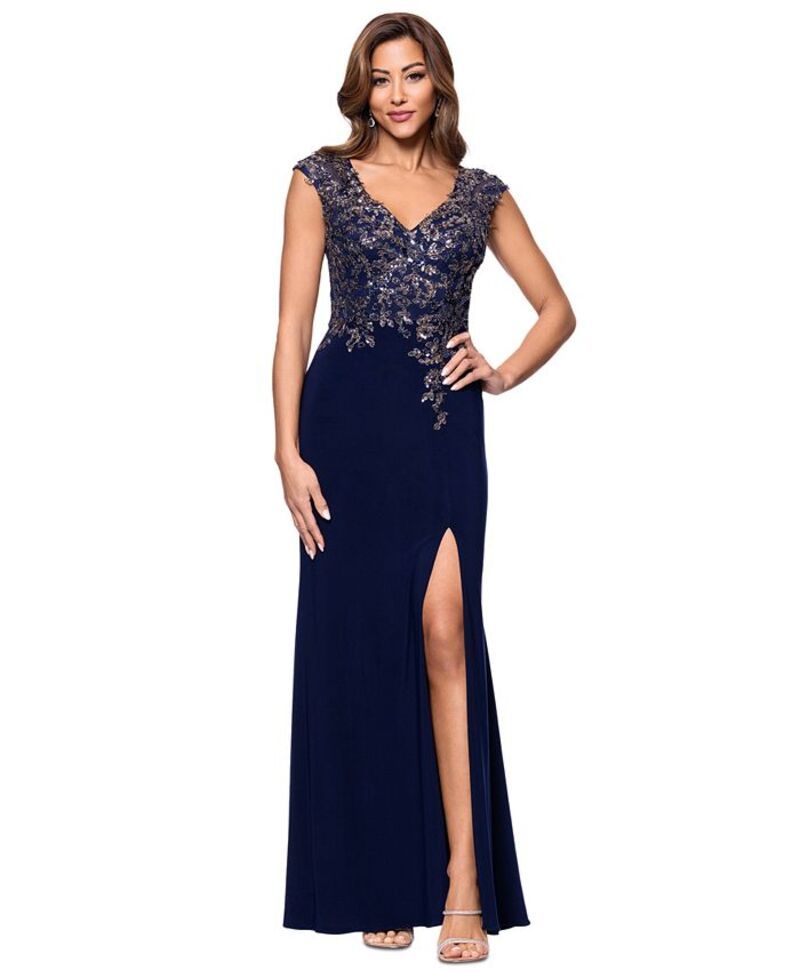 エスケープ レディース トップス ワンピース Vネック ノースリーブ XSCAPE Womens Embellished VNeck Sleeveless Gown NavyGunmetal ネイビー