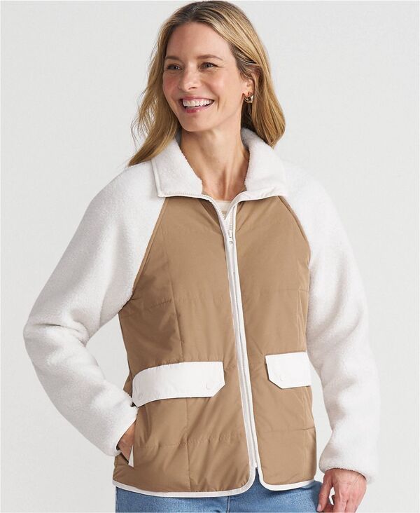 ランズエンド レディース アウター ジャケット・ブルゾン フリース Lands End Womens Mixed Media High Pile Fleece Jacket Ivoryhoney be