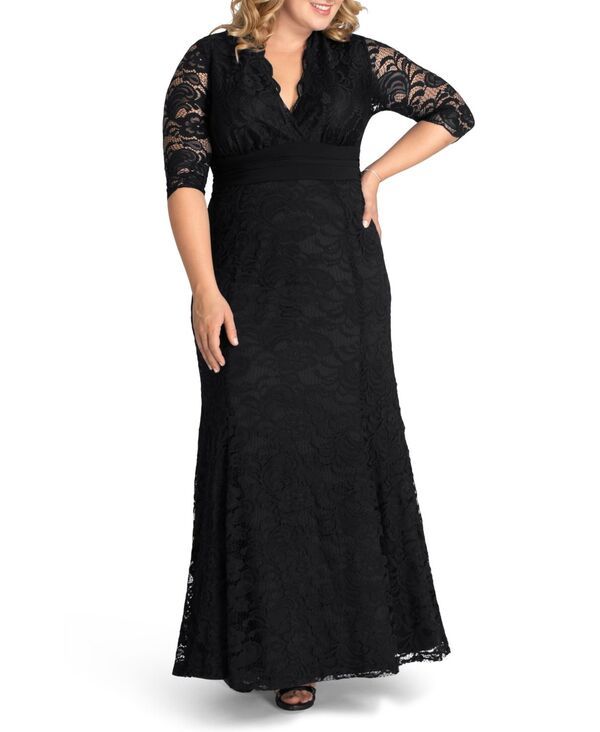 キヨナ レディース トップス ワンピース プラスサイズ レース Kiyonna Plusize Screen Siren Laceveningown Onyx