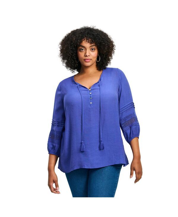 アベニュー レディース トップス シャツ レース AVENUE Womens Pintuck Lace Peasantoperiwinkle