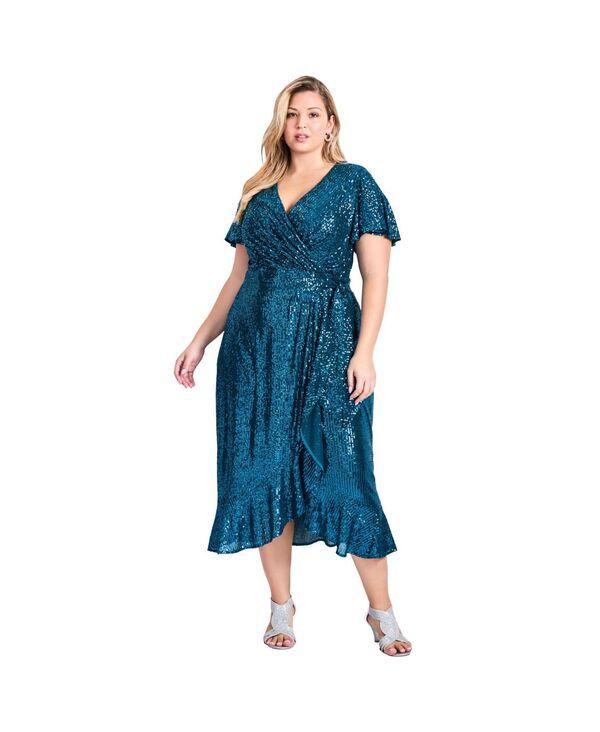 アベニュー レディース トップス ワンピース プラスサイズ スパンコール AVENUE Womens Plusize Nina Sequin Wrap Dress Emerald エメラルド