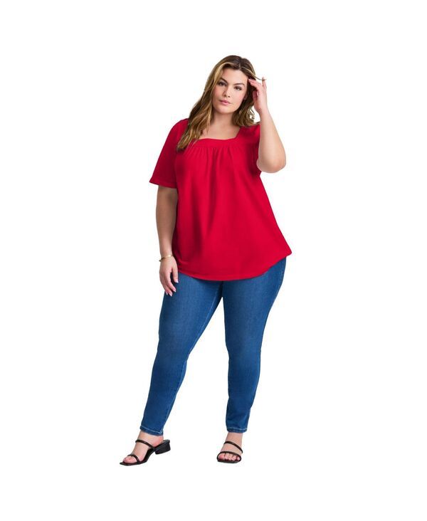 アベニュー レディース トップス シャツ シャーリング AVENUE Womensmocked Squareneck Top Vibrant red レッド