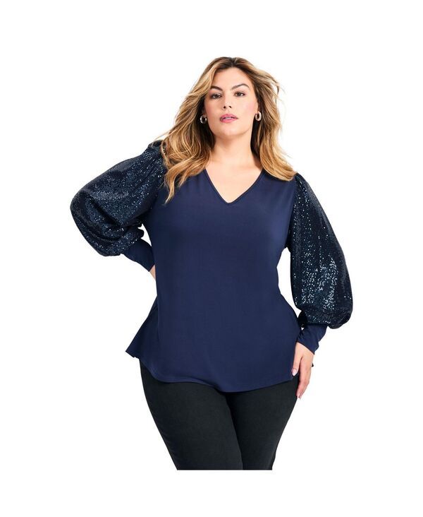 アベニュー レディース トップス シャツ スパンコール AVENUE Womens Glam Sequin Sleeve Top Midnight