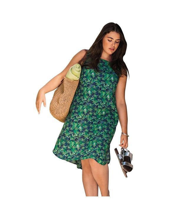 Ellos レディース トップス ワンピース ノースリーブ ellos Womensleevelesshift Dress Navy palm print ネイビー
