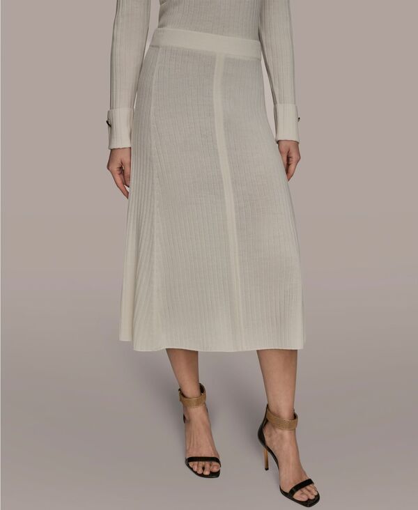 ダナ キャラン ニューヨーク レディース ボトムスカート リブニット セーター ニット Donna Karanew York Womens Rib Knit Sweater Skirt Cream ク