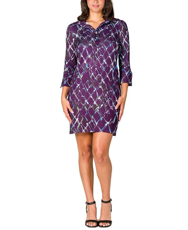 24 セブンコンフォート レディース トップス ワンピース ミニワンピース プリント ミニ 24seven Comfort Apparel Womens Purple Print Three Quar