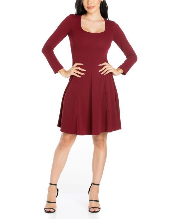 24 セブンコンフォート レディース トップス ワンピース ひざ丈 24seven Comfort Apparel Womens Long Sleeve Knee Length Skater Dres