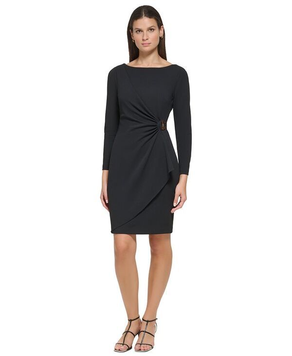 ダナ キャラン ニューヨーク レディース トップス ワンピース ギャザー DKNY Womens SideRuched DBuckle BoatNeck Dress Black ブラック