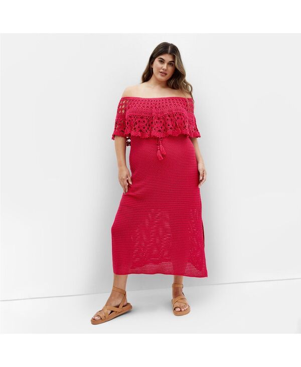 シティーシック レディース トップス ワンピース CITY CHIC Womens Callie Crochet Dress Raspberry
