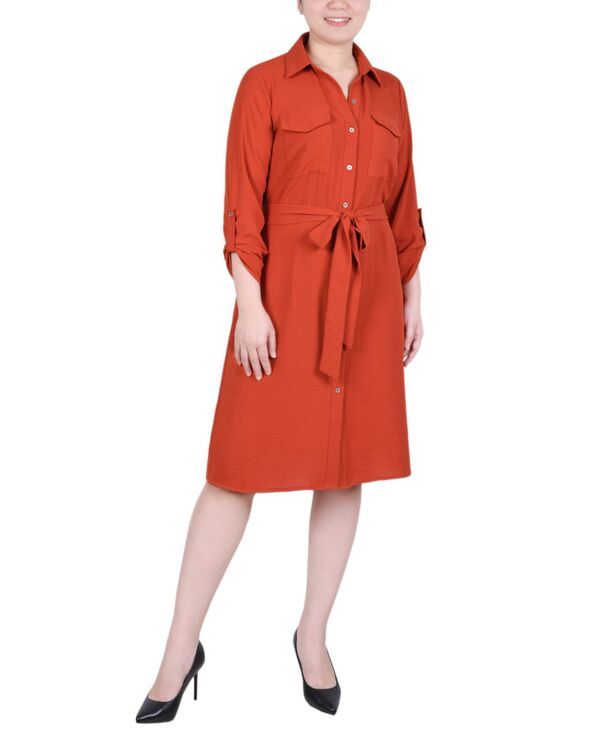 ニューヨークコレクション レディース トップス ワンピース シャツワンピース シャツ NY Collection Womens Long Roll Tab Sleeve Shirtdress Rooi