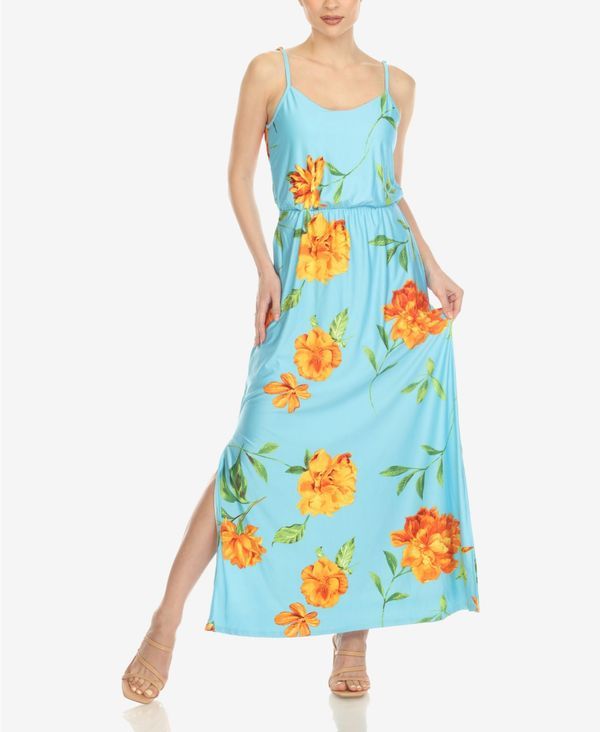ホワイトマーク レディース トップス ワンピース マキシワンピース フラワー柄 マキシ フラワー White Mark Womens Floral Strap Maxi Dress Blue Oran