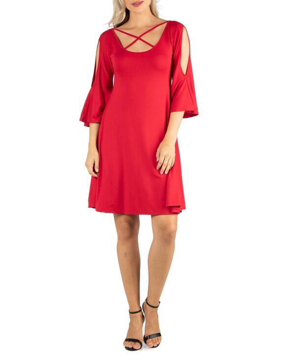 24 セブンコンフォート レディース トップス ワンピース ひざ丈 24seven Comfort Apparel Womens Knee Length Cold Shoulder Dress Red