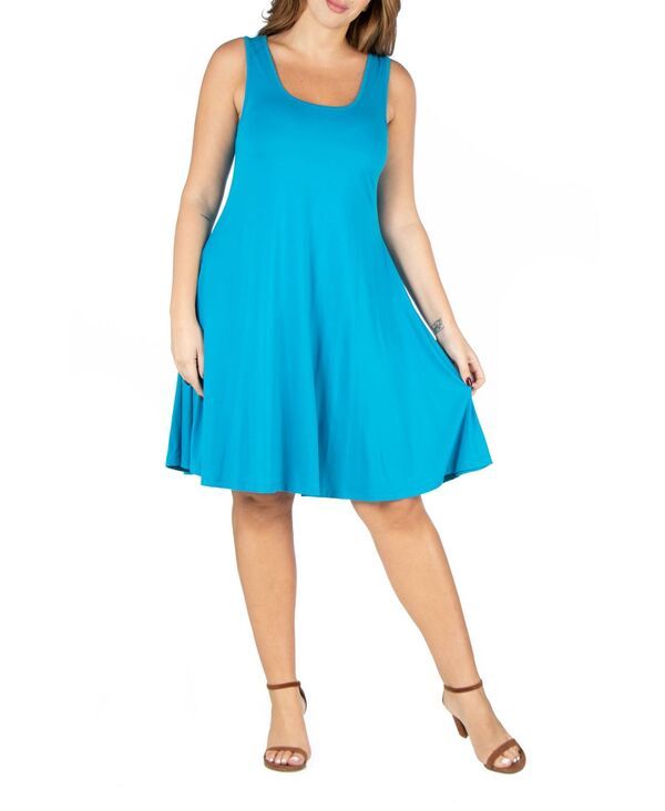 24 セブンコンフォート レディース トップス ワンピース ひざ丈 プラスサイズ 24seven Comfort Apparel Plus Size Fit and Flare Knee Length