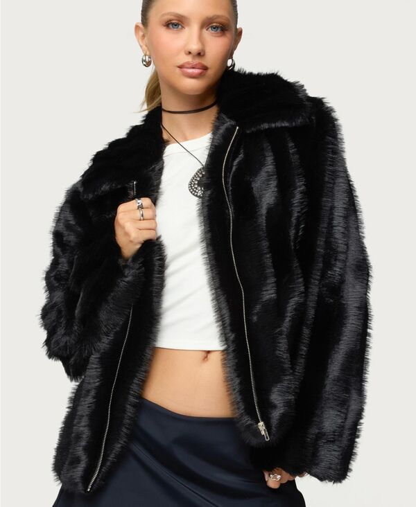 アディクテッド レディース アウター ジャケット・ブルゾン Edikted Womens Tedi Faux Fur Jacket Black ブラック