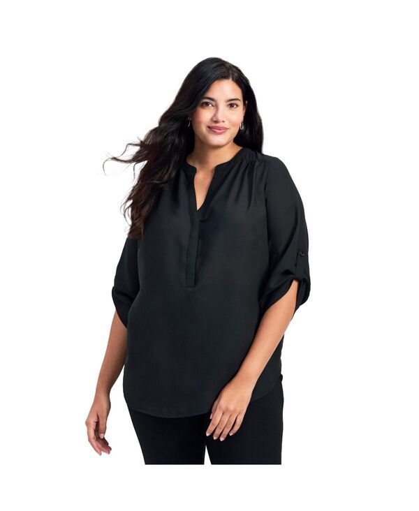 アベニュー レディース トップス シャツ ブラウス AVENUE Womens Madeline Tab Sleeve Blouse Black ブラック